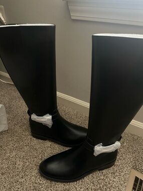 Michael Kors Black Carson Flat Faux Leather Riding Boots